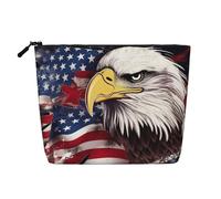 GDSHJKLW Linen Makeup Bag For Women, Waterproof Travel Cosmetic Organizer Lightweight Zipper Travel Toiletry Bag Organizer America Us Flag Bald Eagle Makeup Brushes Storage Bag