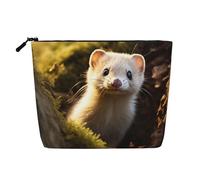 Gdshjklw Linen Makeup Bag For Women, Waterproof Travel Cosmetic Organizer Lightweight Zipper Travel Toiletry Bag Organizer Cute Weasel Makeup Brushes Storage Bag