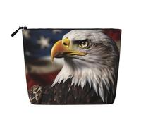 GDSHJKLW Linen Makeup Bag For Women, Waterproof Travel Cosmetic Organizer Lightweight Zipper Travel Toiletry Bag Organizer Bald Eagle Us Flag Pictures Makeup Brushes Storage Bag