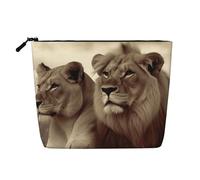 GDSHJKLW Linen Makeup Bag For Women, Waterproof Travel Cosmetic Organizer Lightweight Zipper Travel Toiletry Bag Organizer African Lion And Lioness Makeup Brushes Storage Bag