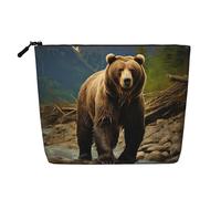 GDSHJKLW Linen Makeup Bag For Women, Waterproof Travel Cosmetic Organizer Lightweight Zipper Travel Toiletry Bag Organizer Brown Bear Makeup Brushes Storage Bag
