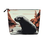 GDSHJKLW Linen Makeup Bag For Women, Waterproof Travel Cosmetic Organizer Lightweight Zipper Travel Toiletry Bag Organizer Black Beaver Makeup Brushes Storage Bag