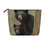 Gdshjklw Linen Makeup Bag For Women, Waterproof Travel Cosmetic Organizer Lightweight Zipper Travel Toiletry Bag Organizer Black Bear Mother And Cub Makeup Brushes Storage Bag