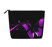 Gdshjklw Linen Makeup Bag For Women, Waterproof Travel Cosmetic Organizer Lightweight Zipper Travel Toiletry Bag Organizer Purple And Black Butterfly Makeup Brushes Storage Bag