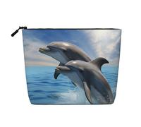 Gdshjklw Linen Makeup Bag For Women, Waterproof Travel Cosmetic Organizer Lightweight Zipper Travel Toiletry Bag Organizer Two Dolphins Makeup Brushes Storage Bag