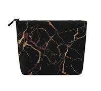 Gdshjklw Linen Makeup Bag For Women, Waterproof Travel Cosmetic Organizer Lightweight Zipper Travel Toiletry Bag Organizer Black Gold Marble Makeup Brushes Storage Bag
