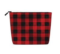 GDSHJKLW Linen Makeup Bag For Women, Waterproof Travel Cosmetic Organizer Lightweight Zipper Travel Toiletry Bag Organizer Red Black Buffalo Check Plaid Pattern Makeup Brushes Storage Bag
