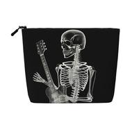 GDSHJKLW Linen Makeup Bag For Women, Waterproof Travel Cosmetic Organizer Lightweight Zipper Travel Toiletry Bag Organizer Abstract X-Ray Skull Skeleton Playing Guitar Makeup Brushes Storage Bag