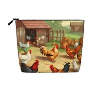 Gdshjklw Linen Makeup Bag For Women, Waterproof Travel Cosmetic Organizer Lightweight Zipper Travel Toiletry Bag Organizer Roast Chicken Hen Farm Makeup Brushes Storage Bag