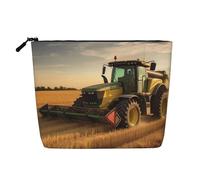 Gdshjklw Linen Makeup Bag For Women, Waterproof Travel Cosmetic Organizer Lightweight Zipper Travel Toiletry Bag Organizer Farm Tractor Harvest Makeup Brushes Storage Bag