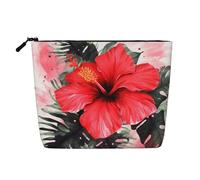 Gdshjklw Linen Makeup Bag For Women, Waterproof Travel Cosmetic Organizer Lightweight Zipper Travel Toiletry Bag Organizer Red Hibiscus Makeup Brushes Storage Bag