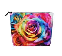 GDSHJKLW Linen Makeup Bag For Women, Waterproof Travel Cosmetic Organizer Lightweight Zipper Travel Toiletry Bag Organizer Watercolor Rainbow Rose Makeup Brushes Storage Bag