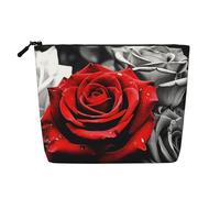 Gdshjklw Linen Makeup Bag For Women, Waterproof Travel Cosmetic Organizer Lightweight Zipper Travel Toiletry Bag Organizer Black White And Red Roses Makeup Brushes Storage Bag