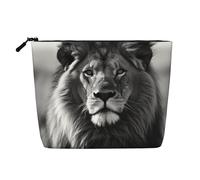 GDSHJKLW Linen Makeup Bag For Women, Waterproof Travel Cosmetic Organizer Lightweight Zipper Travel Toiletry Bag Organizer African Lion Black And White Makeup Brushes Storage Bag