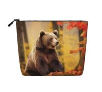 Gdshjklw Linen Makeup Bag For Women, Waterproof Travel Cosmetic Organizer Lightweight Zipper Travel Toiletry Bag Organizer Brown Bear In Autumn Makeup Brushes Storage Bag