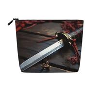 Gdshjklw Linen Makeup Bag For Women, Waterproof Travel Cosmetic Organizer Lightweight Zipper Travel Toiletry Bag Organizer Japan Samurai Sword Makeup Brushes Storage Bag