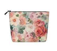GDSHJKLW Linen Makeup Bag For Women, Waterproof Travel Cosmetic Organizer Lightweight Zipper Travel Toiletry Bag Organizer Soft Color Pale Faded Mix Of Roses Makeup Brushes Storage Bag