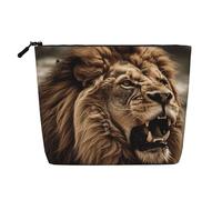 GDSHJKLW Linen Makeup Bag For Women, Waterproof Travel Cosmetic Organizer Lightweight Zipper Travel Toiletry Bag Organizer Angry Lion Makeup Brushes Storage Bag