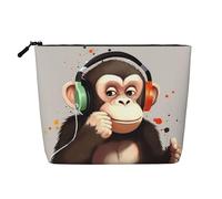 Gdshjklw Linen Makeup Bag For Women, Waterproof Travel Cosmetic Organizer Lightweight Zipper Travel Toiletry Bag Organizer Music Monkey Makeup Brushes Storage Bag