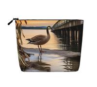 GDSHJKLW Linen Makeup Bag For Women, Waterproof Travel Cosmetic Organizer Lightweight Zipper Travel Toiletry Bag Organizer Wild Goose By The Bridge Makeup Brushes Storage Bag