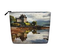 Gdshjklw Linen Makeup Bag For Women, Waterproof Travel Cosmetic Organizer Lightweight Zipper Travel Toiletry Bag Organizer Scotland Castle Water Lake Scottish Makeup Brushes Storage Bag