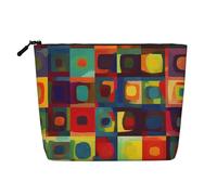 GDSHJKLW Linen Makeup Bag For Women, Waterproof Travel Cosmetic Organizer Lightweight Zipper Travel Toiletry Bag Organizer Abstract Art Squares Makeup Brushes Storage Bag