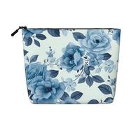 Gdshjklw Linen Makeup Bag For Women, Waterproof Travel Cosmetic Organizer Lightweight Zipper Travel Toiletry Bag Organizer Blue Flower Floral Pattern Roses1 Makeup Brushes Storage Bag