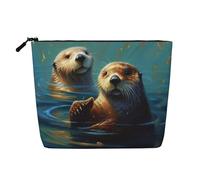 Gdshjklw Linen Makeup Bag For Women, Waterproof Travel Cosmetic Organizer Lightweight Zipper Travel Toiletry Bag Organizer Sea Otters Painting Makeup Brushes Storage Bag