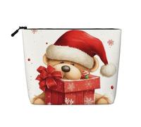 GDSHJKLW Linen Makeup Bag For Women, Waterproof Travel Cosmetic Organizer Lightweight Zipper Travel Toiletry Bag Organizer Santa Hat Gift And Merry Christmas Makeup Brushes Storage Bag