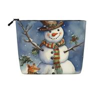 GDSHJKLW Linen Makeup Bag For Women, Waterproof Travel Cosmetic Organizer Lightweight Zipper Travel Toiletry Bag Organizer Winter Snowman Makeup Brushes Storage Bag