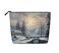 GDSHJKLW Linen Makeup Bag For Women, Waterproof Travel Cosmetic Organizer Lightweight Zipper Travel Toiletry Bag Organizer Winter Snow Scene Makeup Brushes Storage Bag