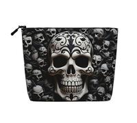 Gdshjklw Linen Makeup Bag For Women, Waterproof Travel Cosmetic Organizer Lightweight Zipper Travel Toiletry Bag Organizer Black And White Skulls Makeup Brushes Storage Bag
