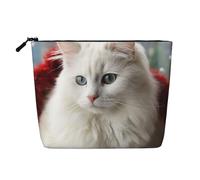 GDSHJKLW Linen Makeup Bag For Women, Waterproof Travel Cosmetic Organizer Lightweight Zipper Travel Toiletry Bag Organizer Cute White Cat Makeup Brushes Storage Bag