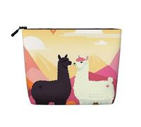 GDSHJKLW Linen Makeup Bag For Women, Waterproof Travel Cosmetic Organizer Lightweight Zipper Travel Toiletry Bag Organizer Alpacas In Love In The Mountains Makeup Brushes Storage Bag