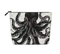 Gdshjklw Linen Makeup Bag For Women, Waterproof Travel Cosmetic Organizer Lightweight Zipper Travel Toiletry Bag Organizer Classic Black Octopus Makeup Brushes Storage Bag