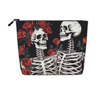 Gdshjklw Linen Makeup Bag For Women, Waterproof Travel Cosmetic Organizer Lightweight Zipper Travel Toiletry Bag Organizer Rose And Skeleton Makeup Brushes Storage Bag