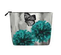 Gdshjklw Linen Makeup Bag For Women, Waterproof Travel Cosmetic Organizer Lightweight Zipper Travel Toiletry Bag Organizer Gray Teal Flower Butterfly Makeup Brushes Storage Bag