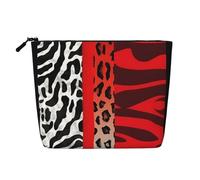 Gdshjklw Linen Makeup Bag For Women, Waterproof Travel Cosmetic Organizer Lightweight Zipper Travel Toiletry Bag Organizer Red Leopard And Zebra Animal Makeup Brushes Storage Bag