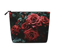 GDSHJKLW Linen Makeup Bag For Women, Waterproof Travel Cosmetic Organizer Lightweight Zipper Travel Toiletry Bag Organizer Red And Black Rose Makeup Brushes Storage Bag
