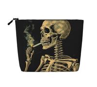 GDSHJKLW Linen Makeup Bag For Women, Waterproof Travel Cosmetic Organizer Lightweight Zipper Travel Toiletry Bag Organizer A Skeleton With Burning Cigarette Makeup Brushes Storage Bag