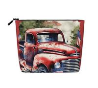 GDSHJKLW Linen Makeup Bag For Women, Waterproof Travel Cosmetic Organizer Lightweight Zipper Travel Toiletry Bag Organizer 4th Of July Patriotic Old Red Truck Makeup Brushes Storage Bag