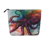 GDSHJKLW Linen Makeup Bag For Women, Waterproof Travel Cosmetic Organizer Lightweight Zipper Travel Toiletry Bag Organizer Abstract Colorful Octopus Makeup Brushes Storage Bag