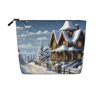 GDSHJKLW Linen Makeup Bag For Women, Waterproof Travel Cosmetic Organizer Lightweight Zipper Travel Toiletry Bag Organizer Christmas Winter Happy Scene Makeup Brushes Storage Bag