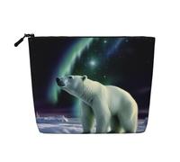 Gdshjklw Linen Makeup Bag For Women, Waterproof Travel Cosmetic Organizer Lightweight Zipper Travel Toiletry Bag Organizer Polar Bears Northern Lights Makeup Brushes Storage Bag
