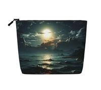 GDSHJKLW Linen Makeup Bag For Women, Waterproof Travel Cosmetic Organizer Lightweight Zipper Travel Toiletry Bag Organizer Sea Moon Makeup Brushes Storage Bag