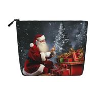 Gdshjklw Linen Makeup Bag For Women, Waterproof Travel Cosmetic Organizer Lightweight Zipper Travel Toiletry Bag Organizer Merry Christmas Santa'S Gift Makeup Brushes Storage Bag