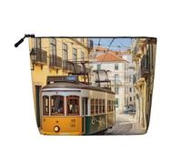 Gdshjklw Linen Makeup Bag For Women, Waterproof Travel Cosmetic Organizer Lightweight Zipper Travel Toiletry Bag Organizer Lisbon Tram Makeup Brushes Storage Bag