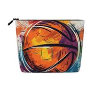 Gdshjklw Linen Makeup Bag For Women, Waterproof Travel Cosmetic Organizer Lightweight Zipper Travel Toiletry Bag Organizer Basketball Colorful Sketch Enjoyment Makeup Brushes Storage Bag