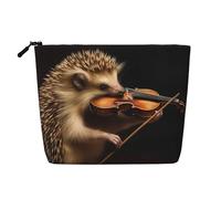 GDSHJKLW Linen Makeup Bag For Women, Waterproof Travel Cosmetic Organizer Lightweight Zipper Travel Toiletry Bag Organizer Animal Hedgehog Music Violin Makeup Brushes Storage Bag