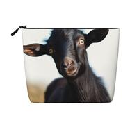 Gdshjklw Linen Makeup Bag For Women, Waterproof Travel Cosmetic Organizer Lightweight Zipper Travel Toiletry Bag Organizer Cute Black Goat Animal Makeup Brushes Storage Bag